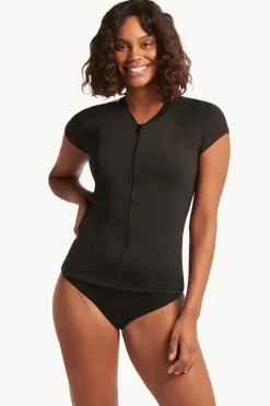 Rashies & Sunsuits|Sea Level Eco Essentials Zip Front Short Sleeve Suntop Black
