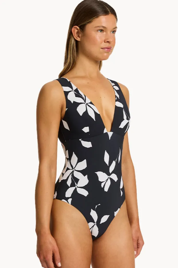 One Pieces|Jets Elora Bloom Plunge One Piece Black