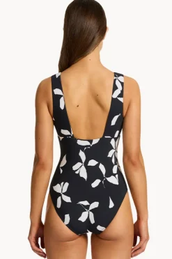 One Pieces|Jets Elora Bloom Plunge One Piece Black