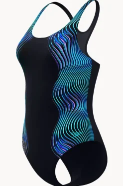 One Pieces|Speedo Engineered Print Butterfly Back One Piece Black/Cobalt