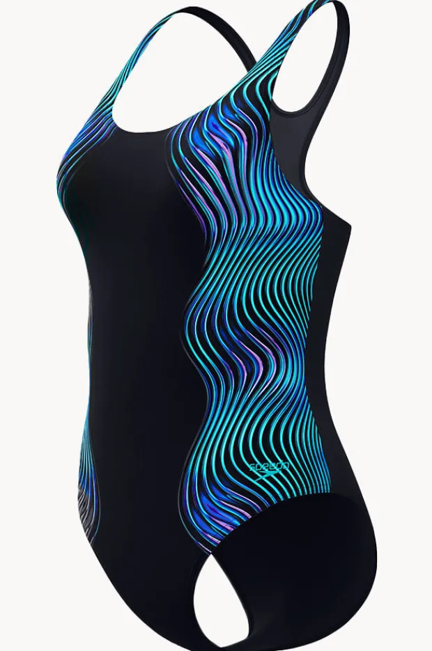 One Pieces|Speedo Engineered Print Butterfly Back One Piece Black/Cobalt