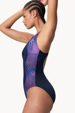 One Pieces|Speedo Engineered Print Butterfly Back One Piece Navy/purple
