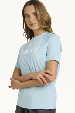 Rashies & Sunsuits|Roxy Essential Short Sleeve Suntop Sky blue