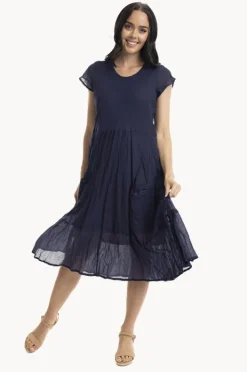 Dresses|Orientique Essentials Cotton Gauze Bias Dress Navy
