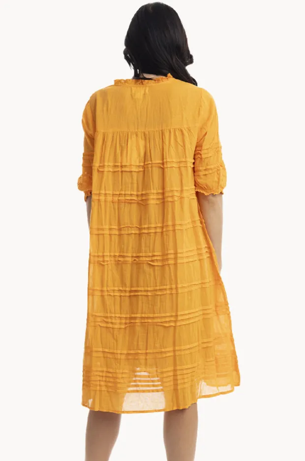 Dresses|Orientique Essentials Cotton Gauze Pleated Dress Orange