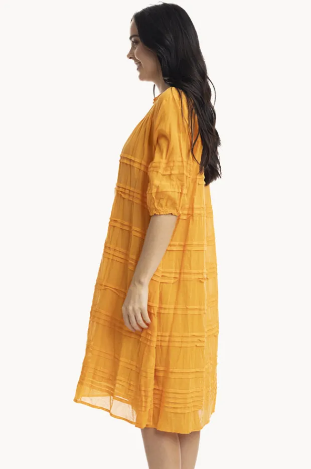 Dresses|Orientique Essentials Cotton Gauze Pleated Dress Orange