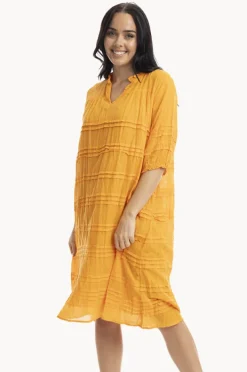 Dresses|Orientique Essentials Cotton Gauze Pleated Dress Orange