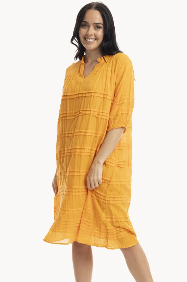 Dresses|Orientique Essentials Cotton Gauze Pleated Dress Orange