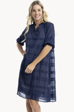 Dresses|Orientique Essentials Cotton Gauze Pleated Dress Navy