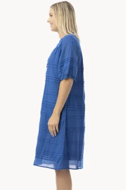 Dresses|Orientique Essentials Cotton Gauze Pleated Dress Blue