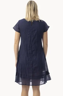 Dresses|Orientique Essentials Gauze Frill Hem Dress Navy
