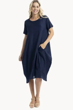 Dresses|Orientique Essentials Linen Blend Bubble Dress Navy