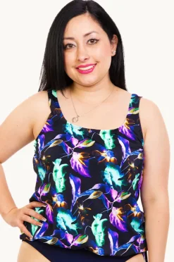 Tankini Tops|T.h.e. Swimwear Exotic Meadow Blouson Tankini Separate Black/multi