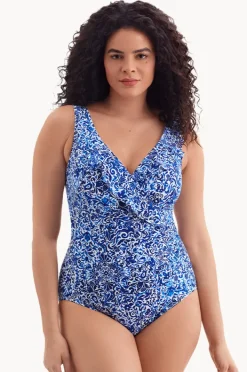 One Pieces|Longitude Fine China Ruffle Cross Over One Piece Blue/white