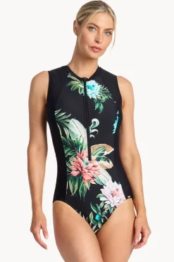 One Pieces|Jantzen Floral Active Zip One Piece Black