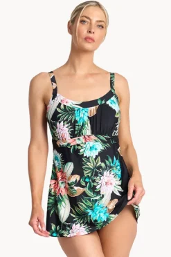 One Pieces|Jantzen Floral Empire Swim Dress Black