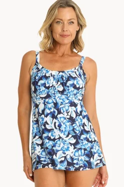 One Pieces|Jantzen Floral Empire Swim Dress Navy