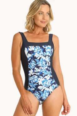 One Pieces|Jantzen Floral Square Neck One Piece Navy