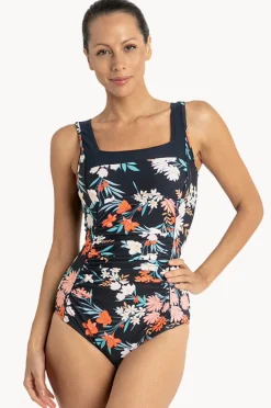 One Pieces|Jantzen Floral Square Neck One Piece Navy