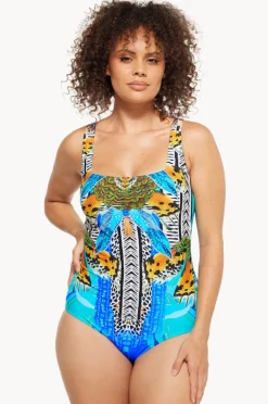 One Pieces|Togs Swimwear Florence Square Neck One Piece Blue/gold