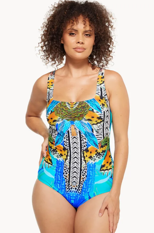 One Pieces|Togs Swimwear Florence Square Neck One Piece Blue/gold