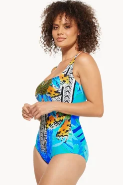 One Pieces|Togs Swimwear Florence Square Neck One Piece Blue/gold