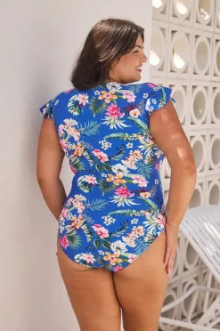 Rashies & Sunsuits|Capriosca Florida Frill Sleeve Sunsuit Blue/multi
