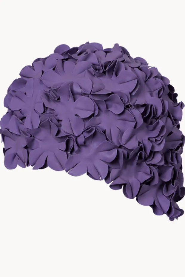 Swim Caps|3p Flower Rubber Swim Cap Purple