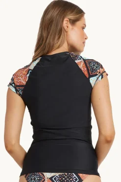 Rashies & Sunsuits|Billabong Forever Folk Wahine Short Sleeve Suntop BLACK