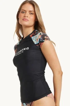 Rashies & Sunsuits|Billabong Forever Folk Wahine Short Sleeve Suntop BLACK