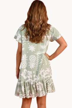 Dresses|Go Girl Fruity Shores Cap Sleeve Button Dress Khaki