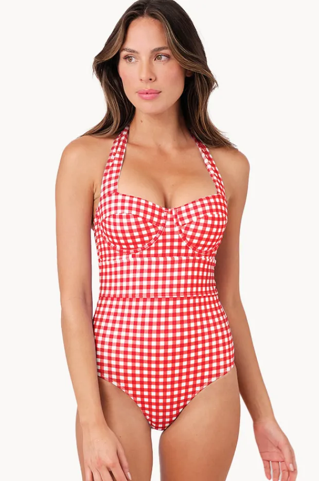 One Pieces|Une Piece Gingham Bustier Balconette One Piece Red