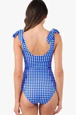 One Pieces|Une Piece Gingham Classic Square Neck One Piece Cobalt