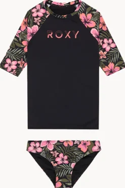 Rashies & Sunsuits|Roxy Girls Active Floral 3 Piece Set Black/Pink