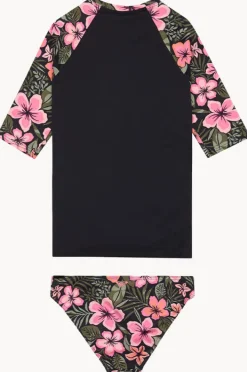 Rashies & Sunsuits|Roxy Girls Active Floral 3 Piece Set Black/Pink