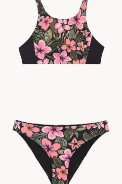 Bikini Sets|Roxy Girls Active Floral Crop Set Black/Pink