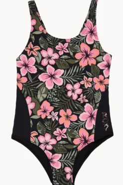 One Pieces|Roxy Girls Active Floral One Piece Black/Pink