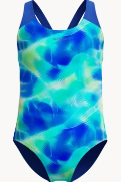 One Pieces|Speedo Girls Allover Print Splashback One Piece Blue/green