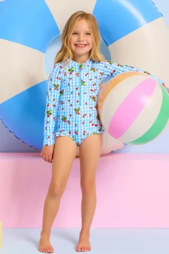 Rashies & Sunsuits|Seafolly Girls Girls Beach Picnic Sunsuit Blue/White