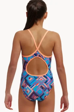 One Pieces|Funkita Girls Boxed Up Diamond Back One Piece Blue/coral