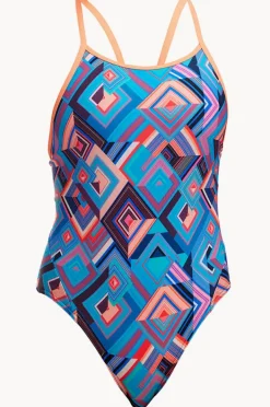 One Pieces|Funkita Girls Boxed Up Diamond Back One Piece Blue/coral