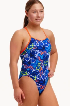 One Pieces|Funkita Girls Broken Hearts Diamond Back One Piece Blue/multi