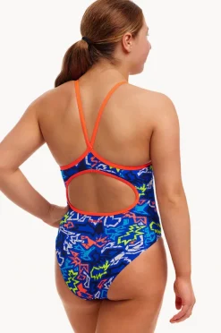 One Pieces|Funkita Girls Broken Hearts Diamond Back One Piece Blue/multi