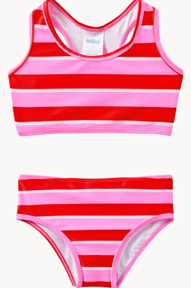 Bikini Sets|Milky Girls Candy Stripe Crop Set Red/Pink