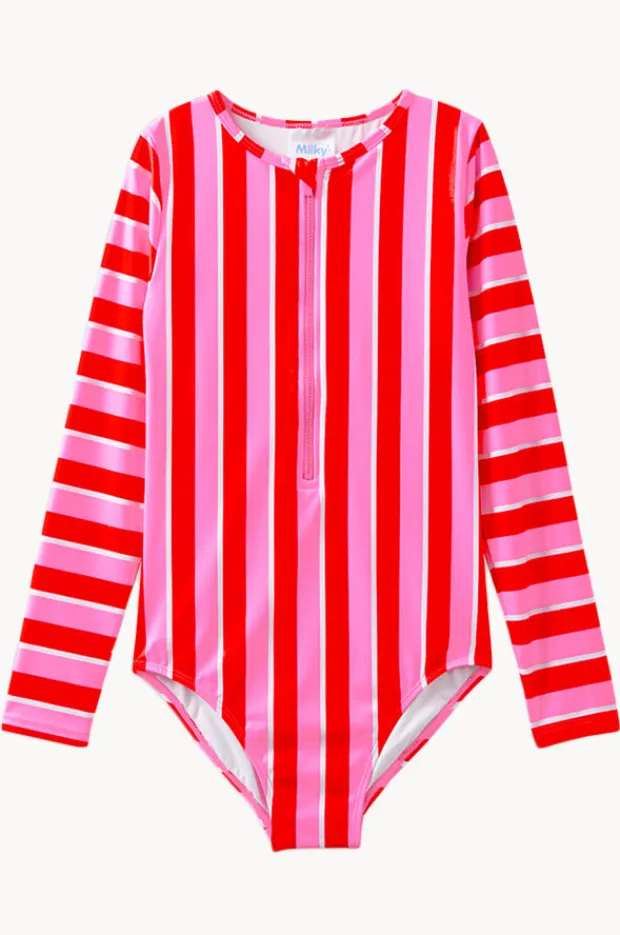 Rashies & Sunsuits|Milky Girls Candy Stripe Sunsuit Red/pink