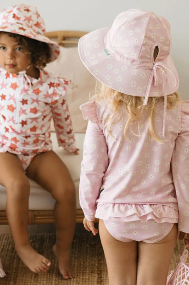 Hats|Acorn Girls Daisy Fields Wide Brim Swim Hat Pink/cream
