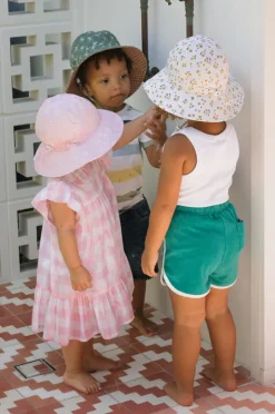 Hats|Acorn Girls Daisy Fields Wide Brim Swim Hat Pink/cream