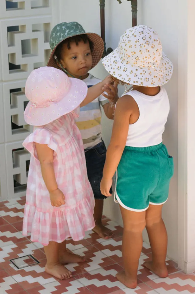 Hats|Acorn Girls Daisy Fields Wide Brim Swim Hat Pink/cream