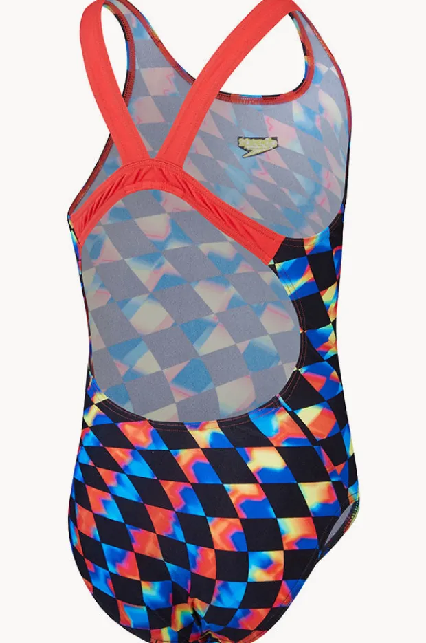 One Pieces|Speedo Girls Digital Allover Leaderback One Piece Black/Multi