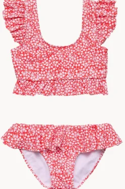 Bikini Sets|Snapper Rock Girls Ditsy Bloom Frilled Crop Set Red